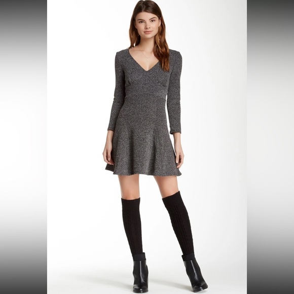 Free People Heartstopper B&W Grey Keyhole Tweed Mini Dress sz L - Picture 3 of 10